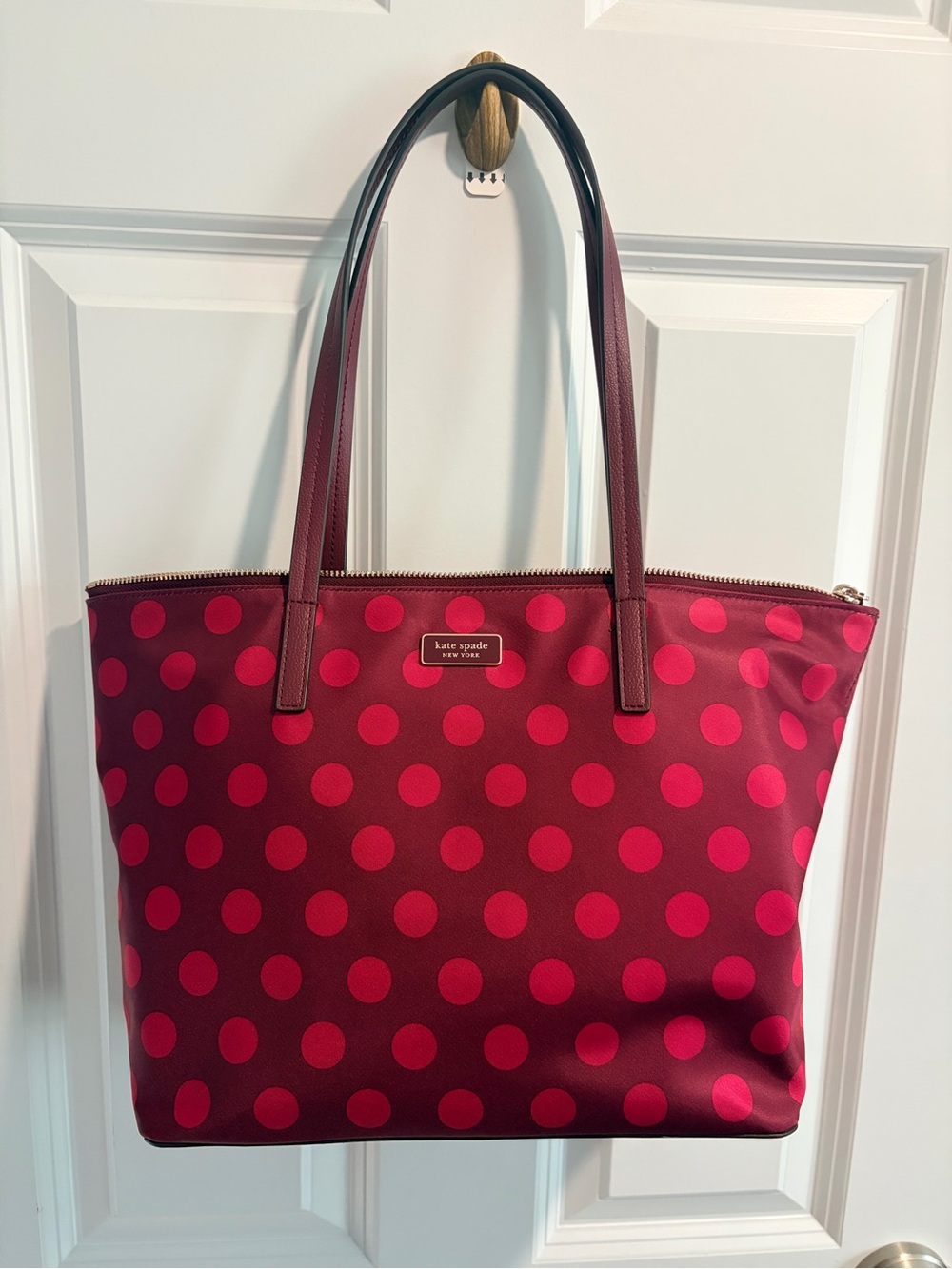 kate spade Red Plum Polka Dot Tote Bag